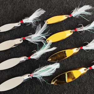 Heyuan 7g-21g Metal Spoon Lures with Feather Treble Hooks &ndash; Silver & Gold Fishing Baits for Bass, Pike & Trout