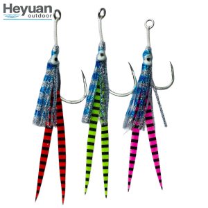 Heyuan Glitter Striped Assist Hooks 3 Color Options for Saltwater Fishing 3/0 5/0 7/0 9/0 11/0